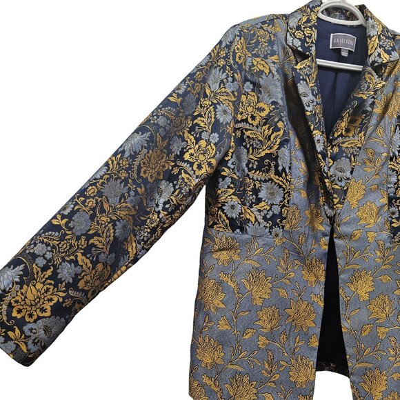 Guillaume Womens Floral Blue, Gold Blazer Jacket Size L - Picture 3 of 10